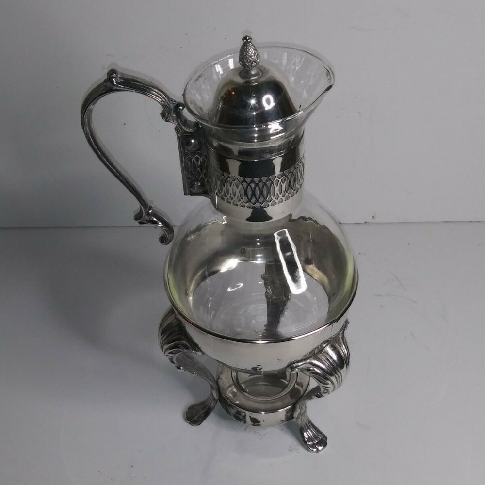 VINTAGE COFFEE TEA CARAFE w/ Footed Warming Stand
